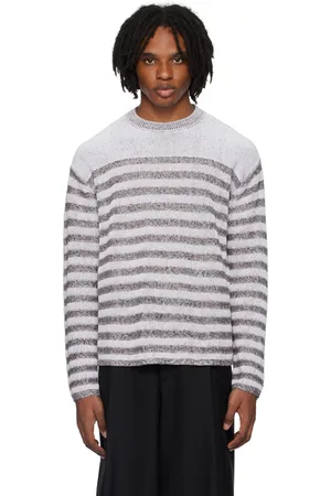 Salvatore Ferragamo White & Brown Striped Sweater
