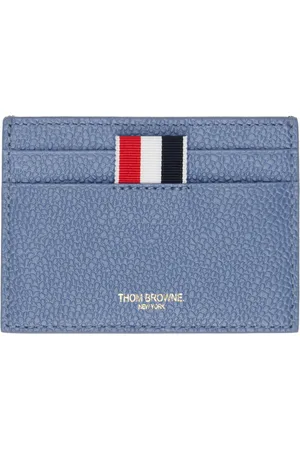 Thom Browne Blue Pebble Grain Rose 4-Bar Single Card Holder