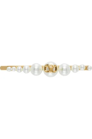 VALENTINO GARAVANI Gold & White VLogo Signature Metal Pearl Hair Clip
