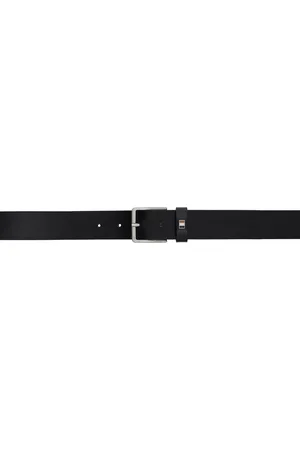 HUGO BOSS Black Leather Signature-Stripe Keeper Trim Belt