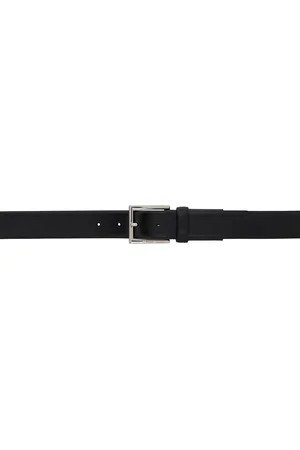 HUGO BOSS Black Leather Square Logo-Engraved Buckle Belt