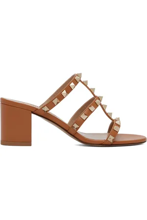 VALENTINO GARAVANI Tan Rockstud Calfskin Heeled Sandals