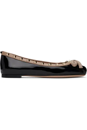 VALENTINO GARAVANI Black Rockstud Patent Leather Ballerina Flats