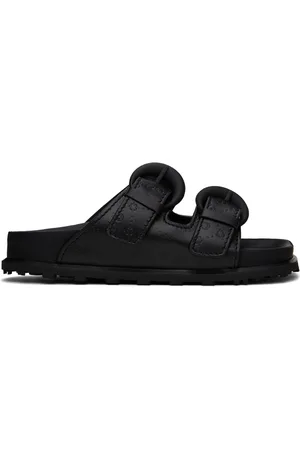 Marine Serre Black Embossed Leather MS Ground Sandals