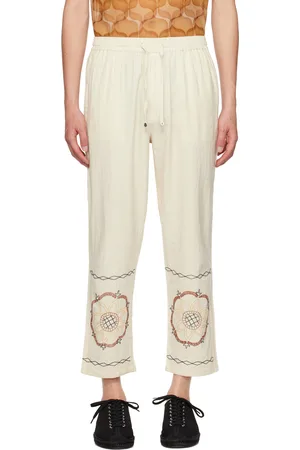 HARAGO Off-White Embroidered Trousers