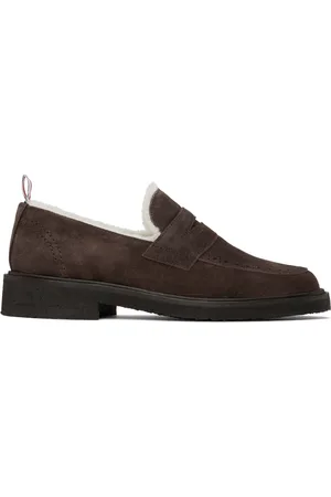 Thom Browne Brown Shearling Penny Loafers