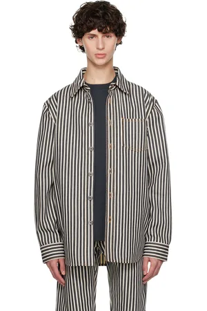 Bottega Veneta Navy & Off-White Striped Shirt