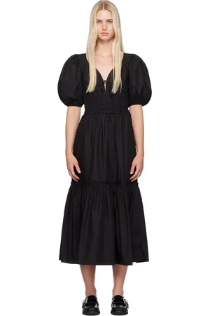 Ganni Black Shirred Maxi Dress