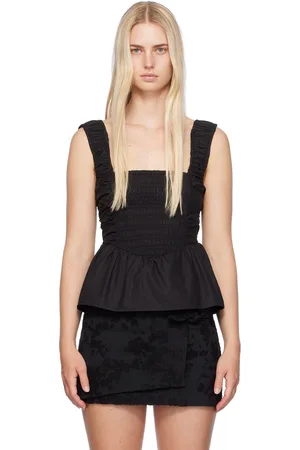 Ganni Black Shirred Tank Top
