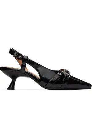 Ganni Black Eyelets Open Kitten Heels