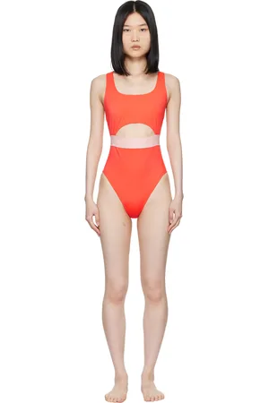 VERSACE Orange Greca Border One-Piece Swimsuit