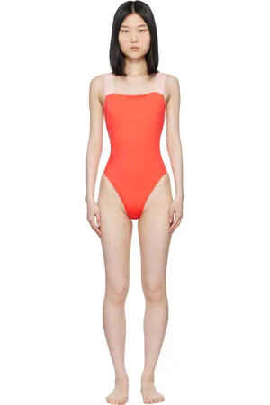 VERSACE Orange Greca Border One-Piece Swimsuit