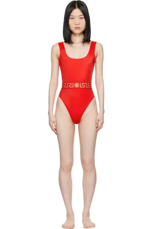 VERSACE Red Greca Border One-Piece Swimsuit
