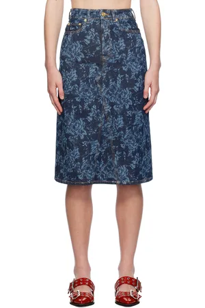 Ganni Blue Lazer Denim Midi Skirt