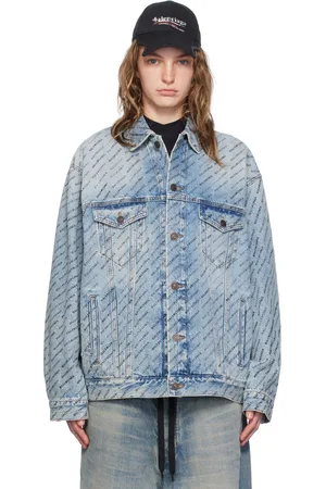 Balenciaga Blue Printed Logo Denim Jacket