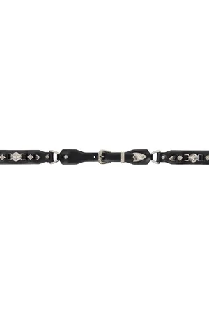 TOGA PULLA Black Metal Leather Narrow Belt