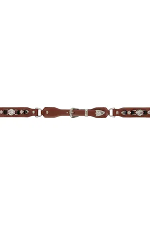 TOGA PULLA Brown Metal Leather Narrow Belt