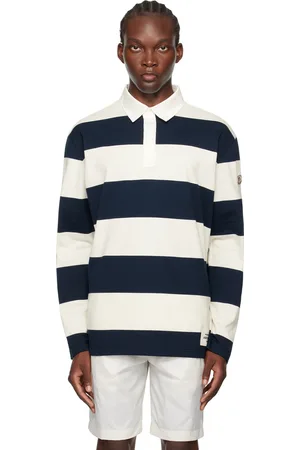 Moncler White & Navy Striped Polo