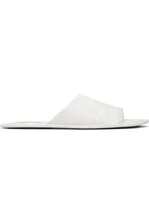 The Row White Frances Open Toe Shiny Silk Jacquard Slippers
