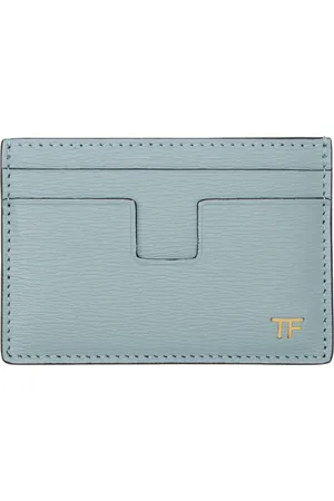 Tom Ford Blue Horizontal Grained Leather T Line Card Holder