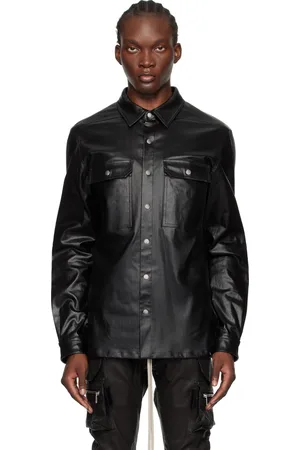 Rick Owens Black Porterville Coated Denim Shirt