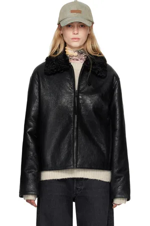 Acne Studios Black Crackled Shearling Leather Jacket