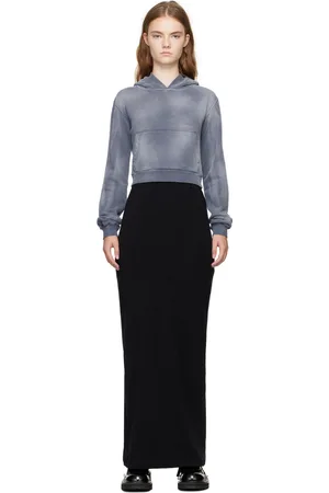 We11 Done Gray & Black Layered Hoodie Maxi Dress