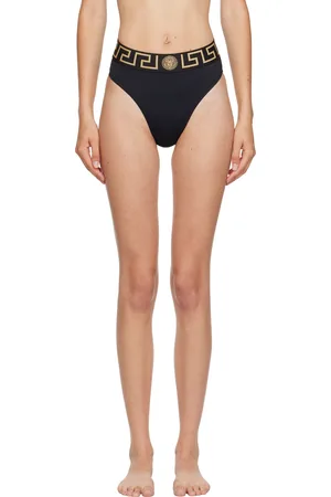 VERSACE Black Greca Border High Waist Bikini Bottoms