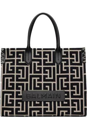 Balmain Black & White B-Army 42 Monogrammed Jacquard Tote