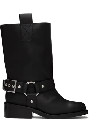 Ganni Black Mid Shaft Biker Boots