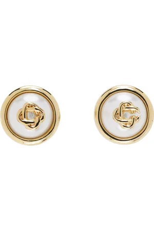 Casablanca Gold Pearl Logo Stud Earrings