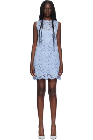 Dolce & Gabbana Blue Floral Lace A-Line Minidress