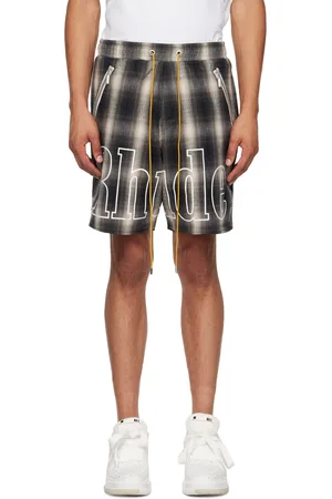 Rhude Gray Plaid Logo Shorts