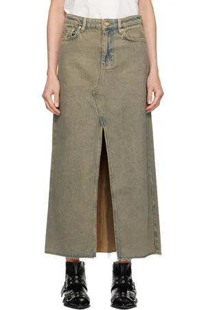 Ganni Brown Overdyed Heavy Denim Maxi Skirt