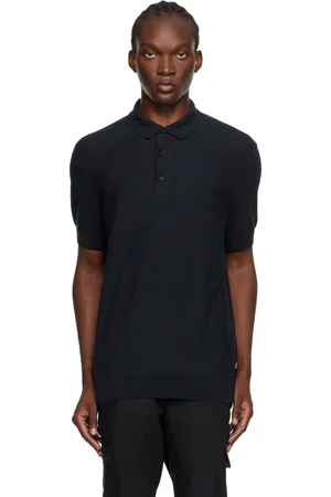 HUGO BOSS Navy Open Knit Polo