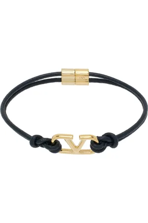 VALENTINO GARAVANI Navy Leather VLogo Signature Bracelet