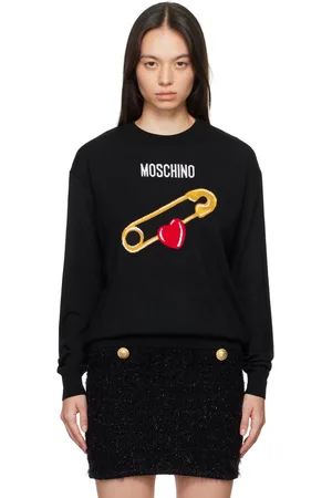 Moschino Black Intarsia Heart Safety Pin Sweater