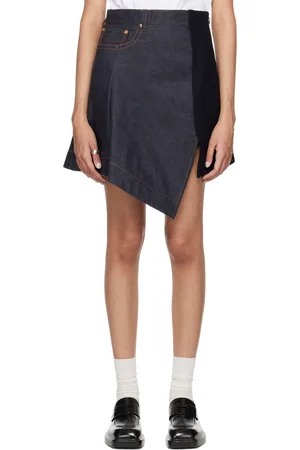SACAI Navy Wool Paneled Denim Miniskirt