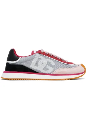 Dolce & Gabbana Gray & Pink Mixed-Material DG Cushion Sneakers
