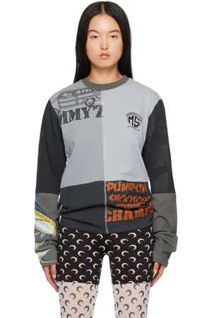 Marine Serre Gray Upcycled Graphic Long Sleeve T-Shirt
