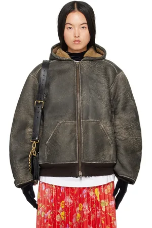 Balenciaga Black & Brown Zip-Up Shearling Hoodie