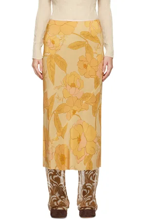 DRIES VAN NOTEN Yellow Printed Midi Skirt