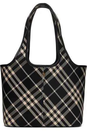 Burberry Black & Off-White Small Check Tote