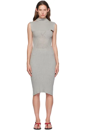 Isa Boulder Gray Raven High-Neck Midi Dress