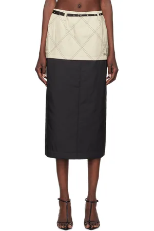 Kijun Beige & Black Quilted Midi Skirt