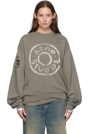Acne Studios Gray Distressed Printed-Logo Sweatshirt