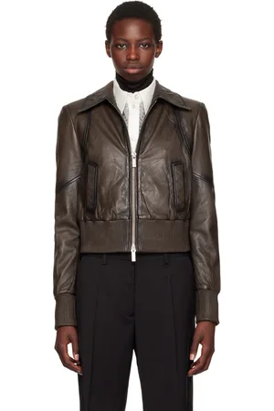 REMAIN Birger Christensen Brown Short Leather Bomber Jacket