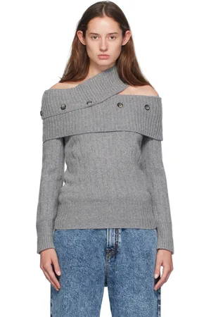 Rokh Gray Off Shoulder Multi Button Knit Sweater