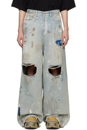 Vetements Blue Trashed Big Shape Jeans