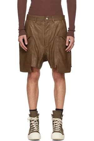 Rick Owens Khaki Porterville Stefan Cargo Leather Shorts